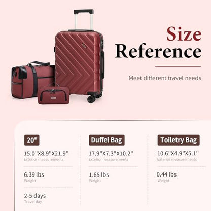 3 piece Carry on luggage 22x14x9 airline approved Red - color: Vermilion