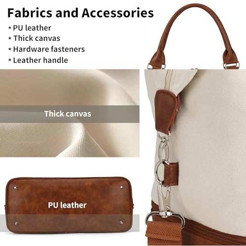 Women's Weekender bag Travel Duffel Bag with Shoe Compartment 21-inch Airline-Approved Carry-On, 2-Piece Overnight Bag Set Personal Item Luggage - color: D- BrownBeige