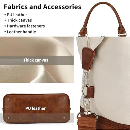 Women's Weekender bag Travel Duffel Bag with Shoe Compartment 21-inch Airline-Approved Carry-On, 2-Piece Overnight Bag Set Personal Item Luggage - color: D- BrownBeige