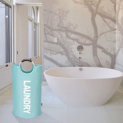 DOKEHOM 90L Large Laundry Basket Bag, Collapsible Tall Hamper, Light Blue - color: Light Blue, size: 90L