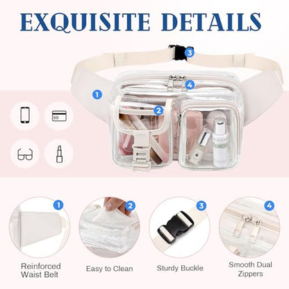 Fanny Pack Clear Stadium Bag Women Waist Pack Transparent Belt Bag, Beige - color: Beige
