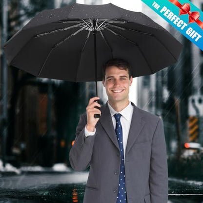 GAOYAING 46 Inch Large Automatic Rain Umbrella - Windproof Travel Lightweight Travel-Ready, Heavy Duty 12-Rib 210T Fabric, Portable with Protective Sleeve - color: Black (Pack of 2)