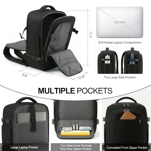 TILYMOL Carry On Travel Backpack, Flight-Approved 15.6 Laptop Backpack - color: Black