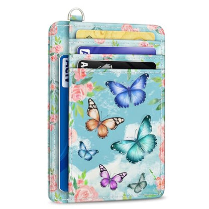 Yonlevres Credit Card Holder Slim RFID Wallet Women Small Butterfly Travel - color: Butterfly Flower