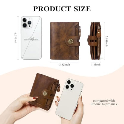 Wallet Women,RFID Blocking Leather Womens Wallet Bifold Compact Card Holder Small Wallet for Women with Removable ID Window Darkbrown - color: a3-darkbrown