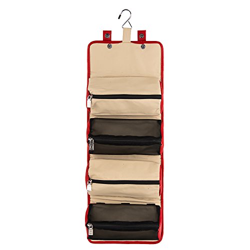 Lencca Stowaway Premium Utility Organizer Bag | Compact Travel Roll-Up Pouch with Detachab – Hanging Toiletry Travel Organizer with 4 Removable Pouches, Water-Resistant - color: Beige