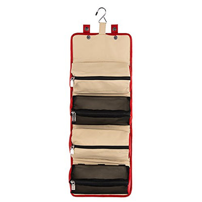 Lencca Stowaway Premium Utility Organizer Bag | Compact Travel Roll-Up Pouch with Detachab – Hanging Toiletry Travel Organizer with 4 Removable Pouches, Water-Resistant - color: Beige