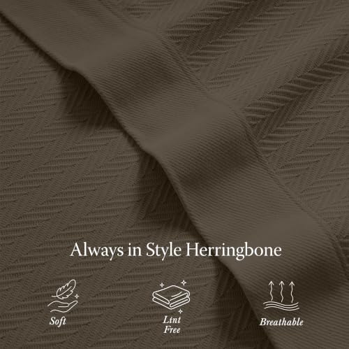 Threadmill Luxury 100% Cotton Queen Herringbone Blanket, Espresso | All-Season Thermal Blanket, Soft & Breathable, Cozy Moisture-Wicking, OEKO-TEX Certified, Machine Washable, 90x92 in - color: Espresso, size: Queen (90" x 92")