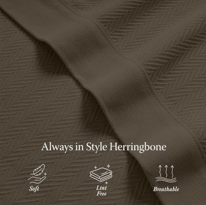 Threadmill Luxury 100% Cotton Queen Herringbone Blanket, Espresso | All-Season Thermal Blanket, Soft & Breathable, Cozy Moisture-Wicking, OEKO-TEX Certified, Machine Washable, 90x92 in - color: Espresso, size: Queen (90" x 92")