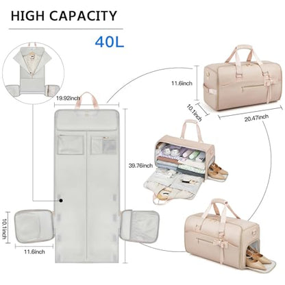 Garment Duffle Bags for Travel,Moulyan Convertible Carry on Garment Bag with Shoe Compartment,3 in 1 Waterproof Travel Suit Bag with Shoulder Strap for Men Women, Pink, Fashion,business - color: Pink