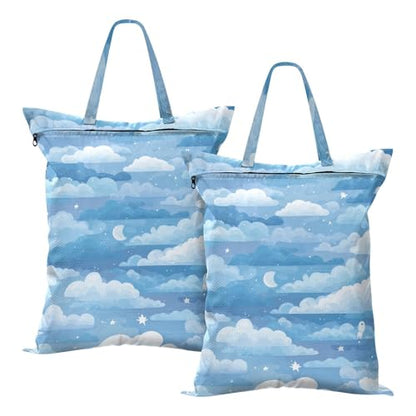 Travel Laundry Bags 2 PC Wet Dry Bag with Handle Dirty Clothes Organizer for Swimsuits Beach Camping Waterproof Washable Blue Gradient Cloud and Stars - color: Blue Gradient Cloud and Stars
