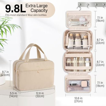Hanke Hanging Travel Toiletry Bag with Jewelry Organizer, Apricot - color: Apricot