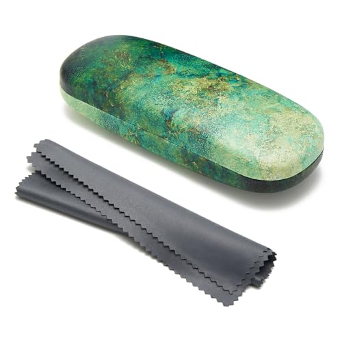 WOZEAH Eyeglasses Case Hard Shell, Protective Glasses Case for Women Men, Portable Eyeglass Holder Box with Cleaning Cloth - color: Blue Green