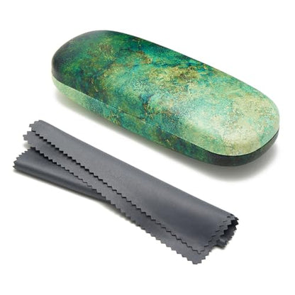 WOZEAH Eyeglasses Case Hard Shell, Protective Glasses Case for Women Men, Portable Eyeglass Holder Box with Cleaning Cloth - color: Blue Green