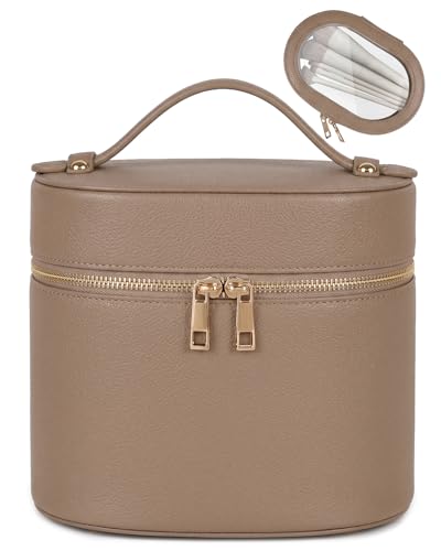 Prite 2 Pcs Makeup Bag Set Travel Cosmetic Case with Clear Pouch for Women - color: Taupe Gray