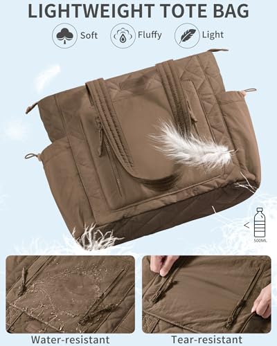 Bagstellar Puffer Tote Bag for Women, Lightweight Puffy Work Laptop Handbag - color: Dark Khaki