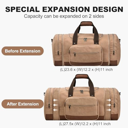 Litvyak 60L Canvas Duffle Bag for Travel Weekend Gym Overnight Carry-on - color: Coffee, size: 60L
