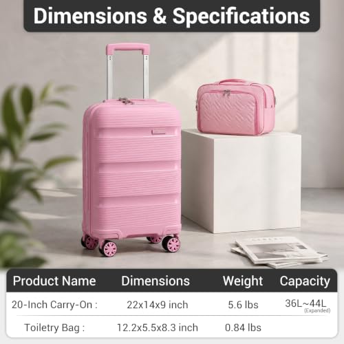 Kono Airline Approved Suitcase Set 2 Pieces, Pink - color: Pink, size: 2 Piece Travel Set (TB/20)
