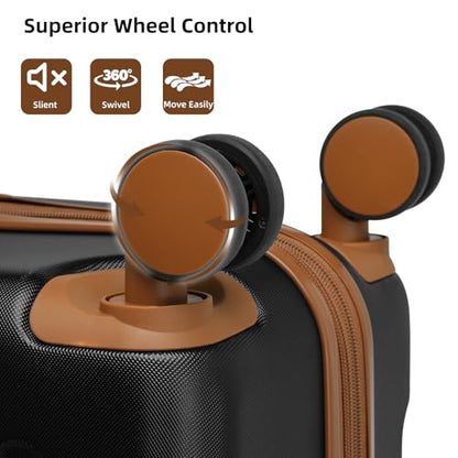 LARVENDER Luggage Sets 6 Piece, Expandable Suitcases Set with Wheel, Black - color: Black Brown, size: 6 piece set