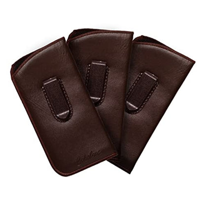 Calabria Slim Faux Leather Eyeglass Case Soft Slip-In Design [Brown - 3 Pack] | Compact Protective Pouch | Soft Case for Glasses | Lightweight Sunglass Storage - color: Brown (3-pack)