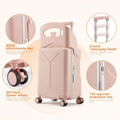 20" Ride-On Suitcase with Seat for Kids & Adults - color: Pink
