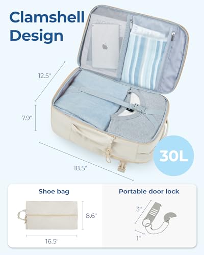 BAGSMART Carry On Travel Backpack, 17 Inch Large Travel backpack Carry On Flight Approved, Anti-theft Personal Item Backpack Travel Bag With Shoe Bag, 30L Water Resistant Casual Daypack, Beige - color: Beige, size: 17.3 Inch