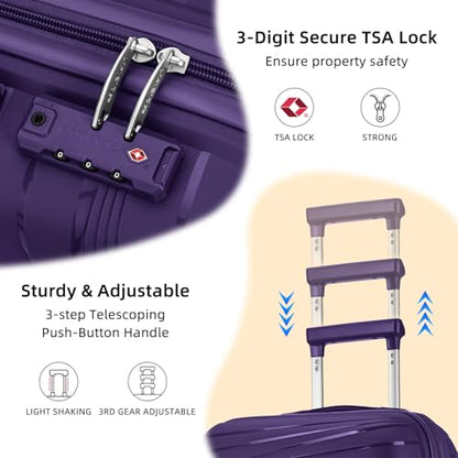 LARVENDER Carry On Luggage 22x14x9 Airline Approved, Suitcases with Wheels - color: Grape Purple, size: 3 Piece Set (20/DB/TB)
