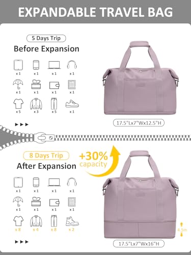 Capolo Expandable Travel Duffle Bag Weekender Overnight Bags for Women Men - color: Dark Purple, size: Large