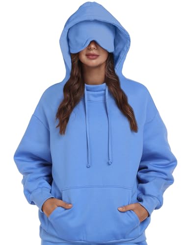 SeSe Code Hoodie with Eye Mask Travel Airplane Unisex Oversized Sweatshirt - color: Blue, size: XX-Large