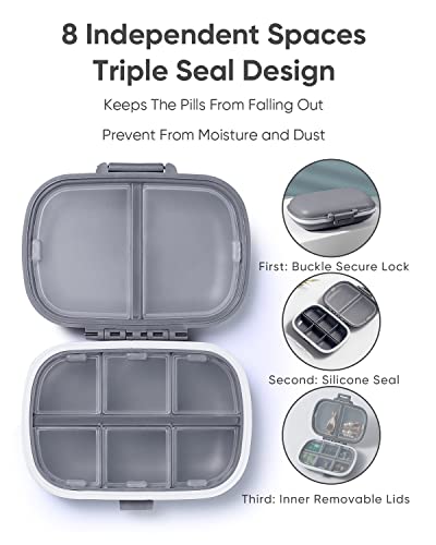 Holii Travel Pill Organizer, 8 Compartments Portable Pill Case （Gray） - color: Gray