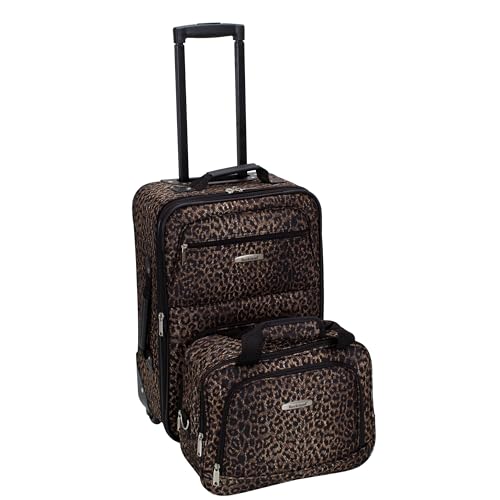 Rockland Fashion Softside Upright Luggage Set, Leopard, 2-Piece (14/19) - color: Leopard, size: 2 Piece (19"/14" Tote)