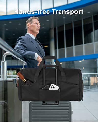 NPBAG 여행용 컨버터블 의류 더플 백 - 휴대용 의류 가방, 남성 및 여성용 정장 가방, 어깨끈 포함 3 in 1 접이식 여행용 더플 백팩, 블랙., 라지, 캐주얼 - color: 블랙.