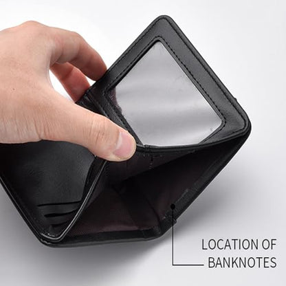 Mini Slim Wallet 5 Card Slots ID Window 1 Money Pocket Faux Leather Thin Compacted - color: Black Cross Grain