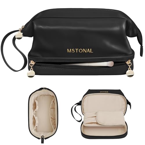 Travel Makeup Bag, Double Layer Cosmetic Bags for Women,Black - color: Black, size: Medium