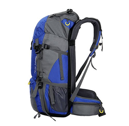 WoneNice 50L(45+5) Waterproof Hiking Backpack Outdoor Daypack w/Rain Cover - color: Sapphire Blue