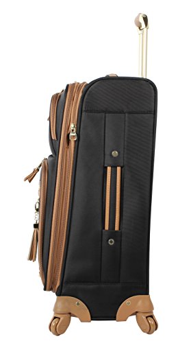 Steve Madden Designer Luggage Collection - Lightweight 24 Inch Expandable Softside Suitcase - Mid-size Rolling 4-Spinner Wheels Checked Bag (Harlo Black) - color: Harlo Black