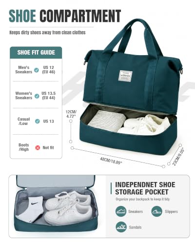 Weekender Bags for Women Travel Weekend Overnight Bag with Shoe Compartment - color: A -Peacock Blue