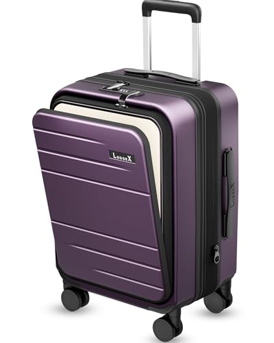 LUGGEX Carry On Front Pocket Expandable Suitcase, Purple, 20" - color: Purple, size: 20 Inch