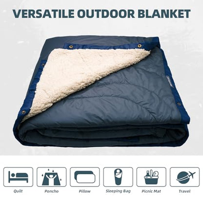 Large Camping Blanket with Sherpa Lining 78"x 56" - color: Hooded - Blue Cloud Valley, size: 78 x 56 inches-Sherpa