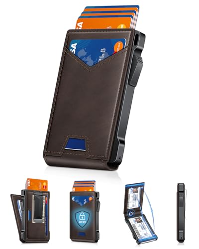 Wallet for Men RFID Wallet with 2 ID Windows & Money Clip, Slim Card Holder - color: Coffee