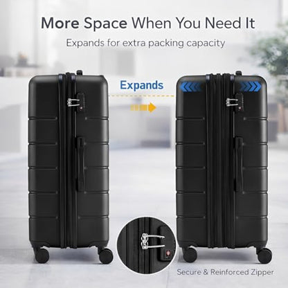 3 Piece Luggage Set, Expandable, 20/24/28 Inch,Black - color: Black, size: 3 Piece Set