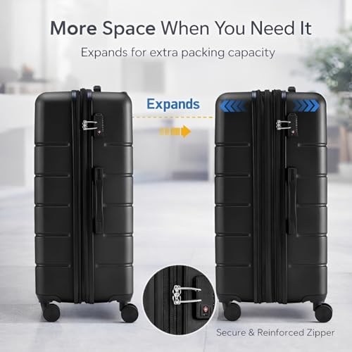 24 Inch Checked Luggage, Expandable, TSA Lock, Blue - color: Black, size: 24 Inch
