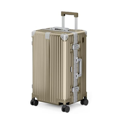 ALPHA CAMP Trunk Luggage 24 Inch with Aluminum Frame Zipperless Suitcase - color: Gold, size: 24 Inch