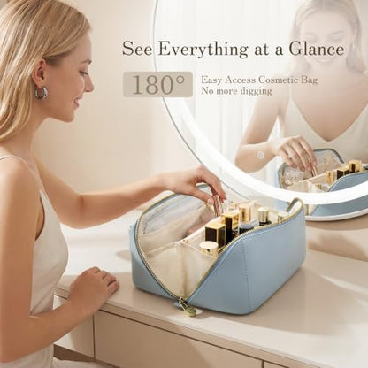 SHOWKOO Cosmetic Bag for Women, WideOpen Travel Makeup Bag with Compartment - color: Dusty Blue