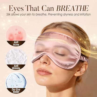 LULUSILK 100% Mulberry Silk Sleep Eye Mask for Sleeping Women and Men, Pink - color: Pink