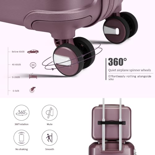 Somago Luggage Sets 4 Piece Lightweight Hardside Polypropylene Travel Suitcases with Double Spinner Wheels and TSA Lock,Elegant Purple - color: Elegant Purple, size: 4-Piece Set(14/20/24/28)