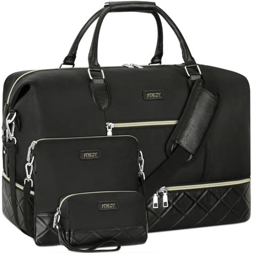 ITIEZY Weekender Bag for Women 21.5" Travel Duffel Large Carry On Bag 3PCS - color: 6-Black