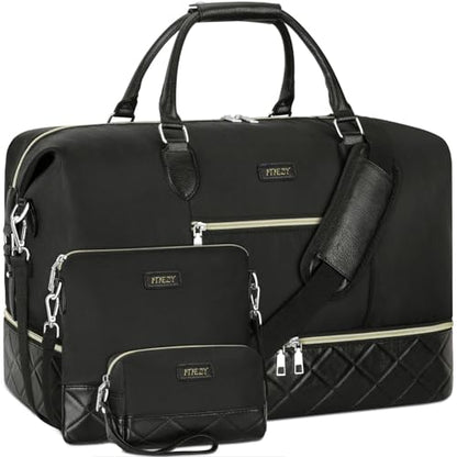 ITIEZY Weekender Bag for Women 21.5" Travel Duffel Large Carry On Bag 3PCS - color: 6-Black