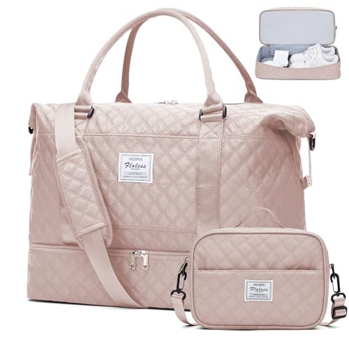 Weekender Bags for Women, Travel Duffel Bag with Shoes Compartment | Overnight Bag with Toiletry Bag, Carry on Personal Item Bag for Travel Business Trips Sport Hospital,Grid Travel Bag Set - color: Grid-Pink, size: Large