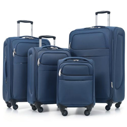 Merax Softside Luggage Set 4 Piece,18/22/26/30 Expand Suitcase,Deep Blue - color: Deep Blue-18/22/26/30